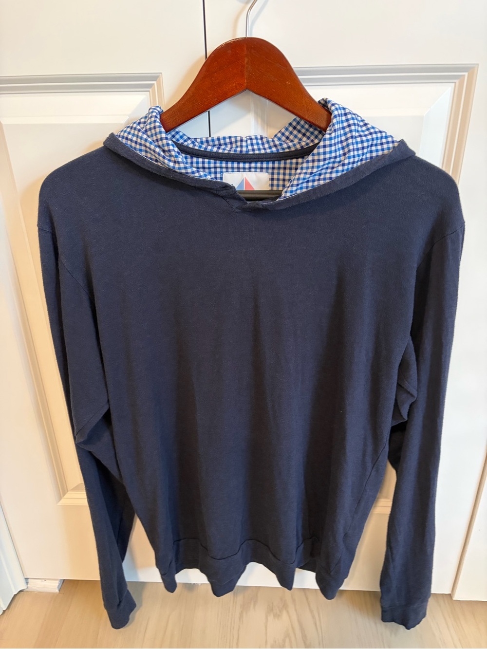 Coastal Crew Navy Lightweight Hoodie with Blue Gingham Lining